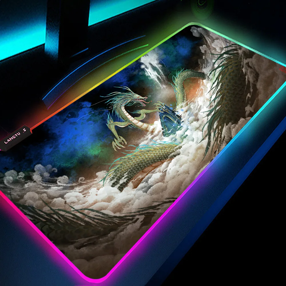 

Office Mousepad Dragon Deskamt with RGB Luminous Table Rug HD Computer Pad Setup Gamer Gloway Mouse Pad LED Switch Pad Backlit