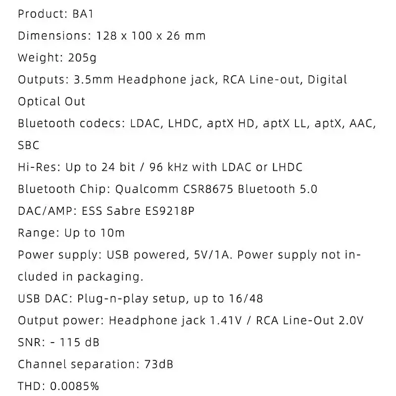 Shanling BA1 ES9218P ЦАП Настольный Hi-Fi Bluetooth 5 0 Аудиоприемник Чистый цифровой источник LDAC
