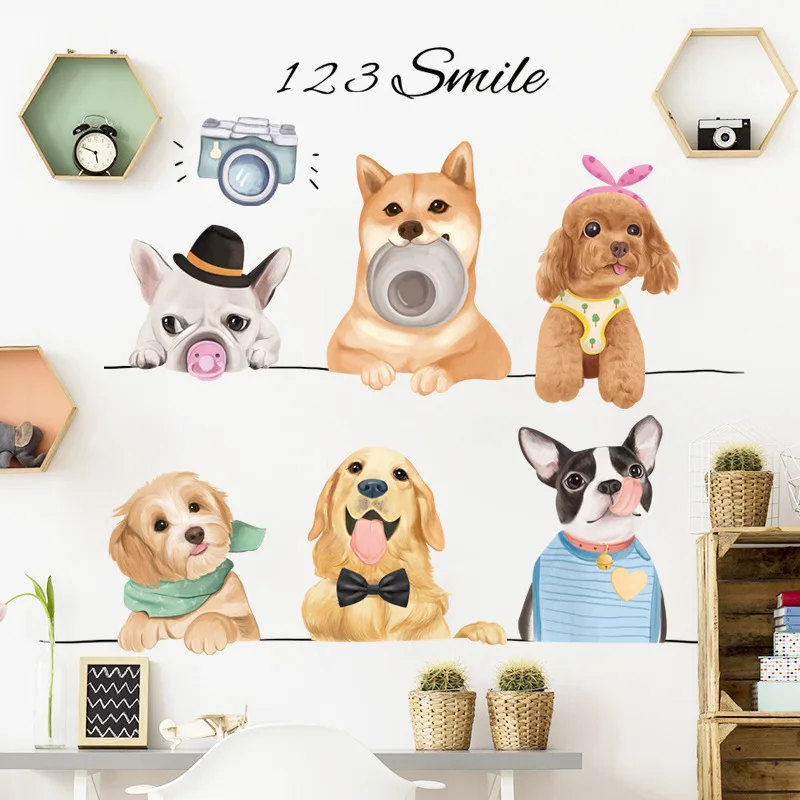 Funny Cute Pet Dog Wall Sticker DIY Home Wall Decals Room Interior Creative Wallpaper Decor Self-Adhesive Stickers