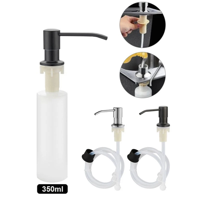 

350ml Soap Dispenser Stainless Steel Plastic Liquid Soap Dispenser Lotion Pumps Cover Built In Kitchen Sink Countertop