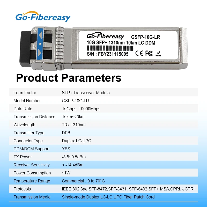 Фото 10G LR 10 км SFP модуль приемопередатчика SMF 1310 нм дуплексный LC SFP + оптоволоконный модуль для Cisco SFP-10G-LR, Mikrotik, Ubiquiti Switch №2
