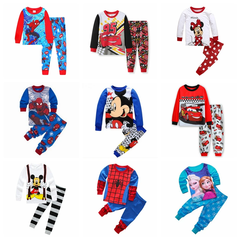 

Mickey Clothes For Girls Boys Spiderman Pijamas For Kids Long Sleeve Pyjamas Tops Pants Sleepwear Animal 2-7T Children Nightwear