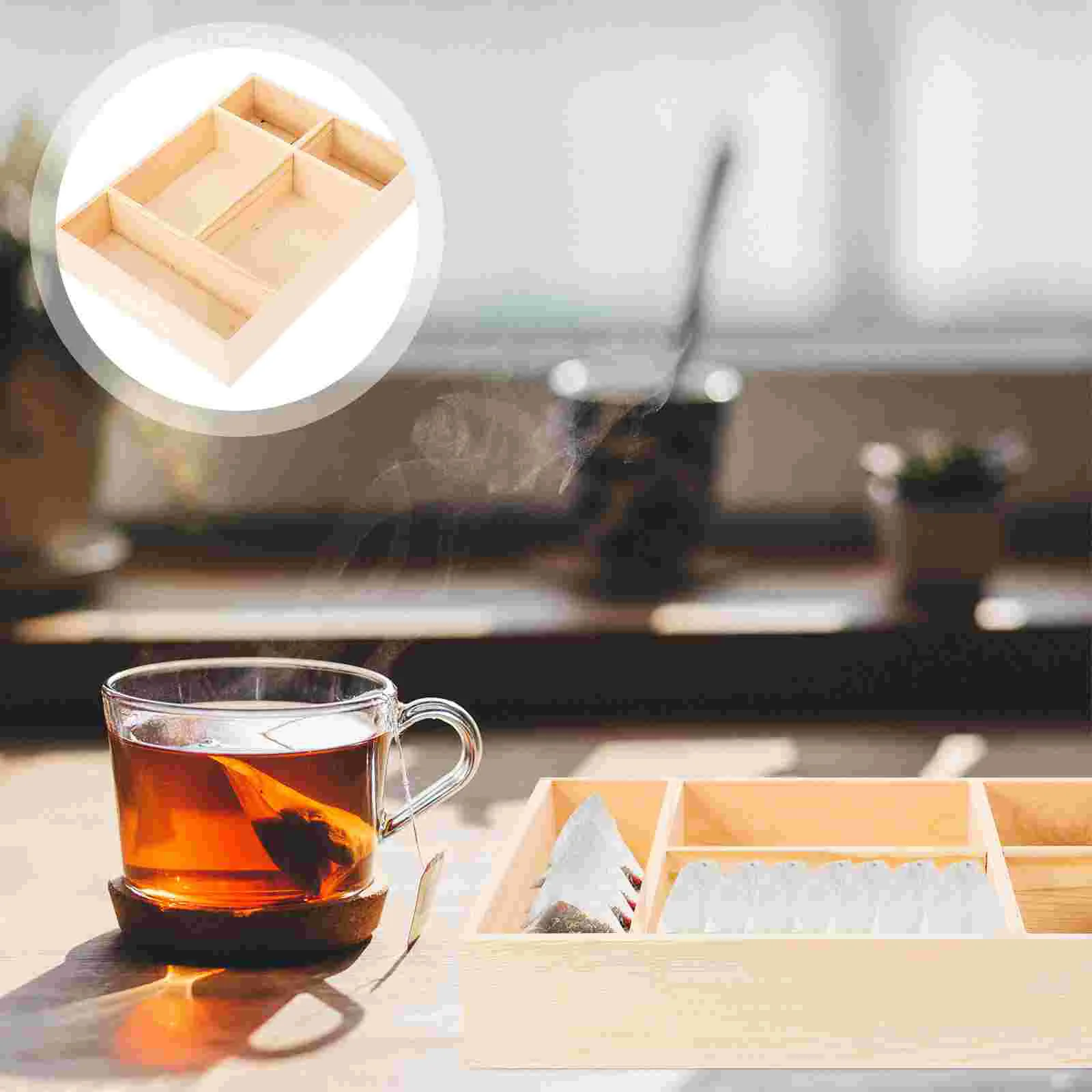 

Wooden Compartment Coffee Station Organizer Desktop Tea Packet Instant Coffee Bag Tea Bag Holder