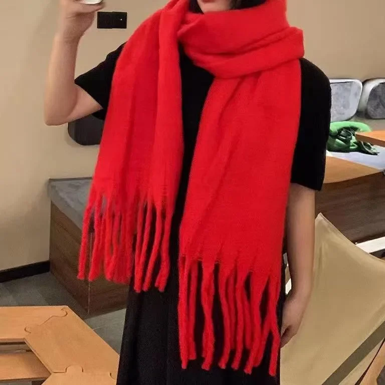 Мягкая пушистая однотонная женская искусственная кашемировая шаль Корейская