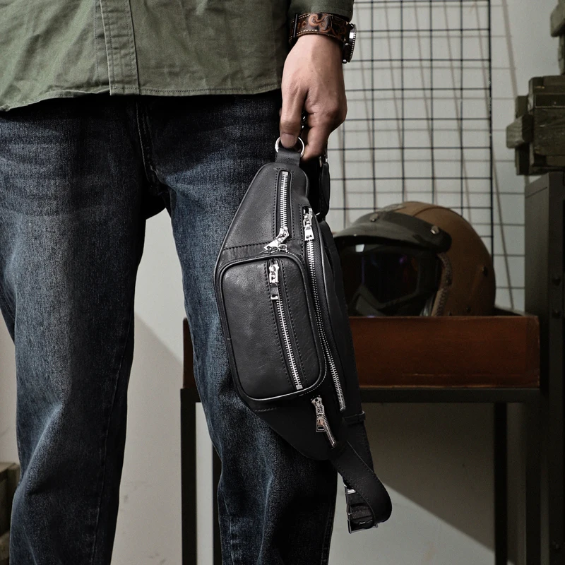 

2022 Style Men's Waist Bag Fanny Sport Chest Pack Genuine Leather Crossbody Shoulder Bag For Male Multifunctional Belt Pouch