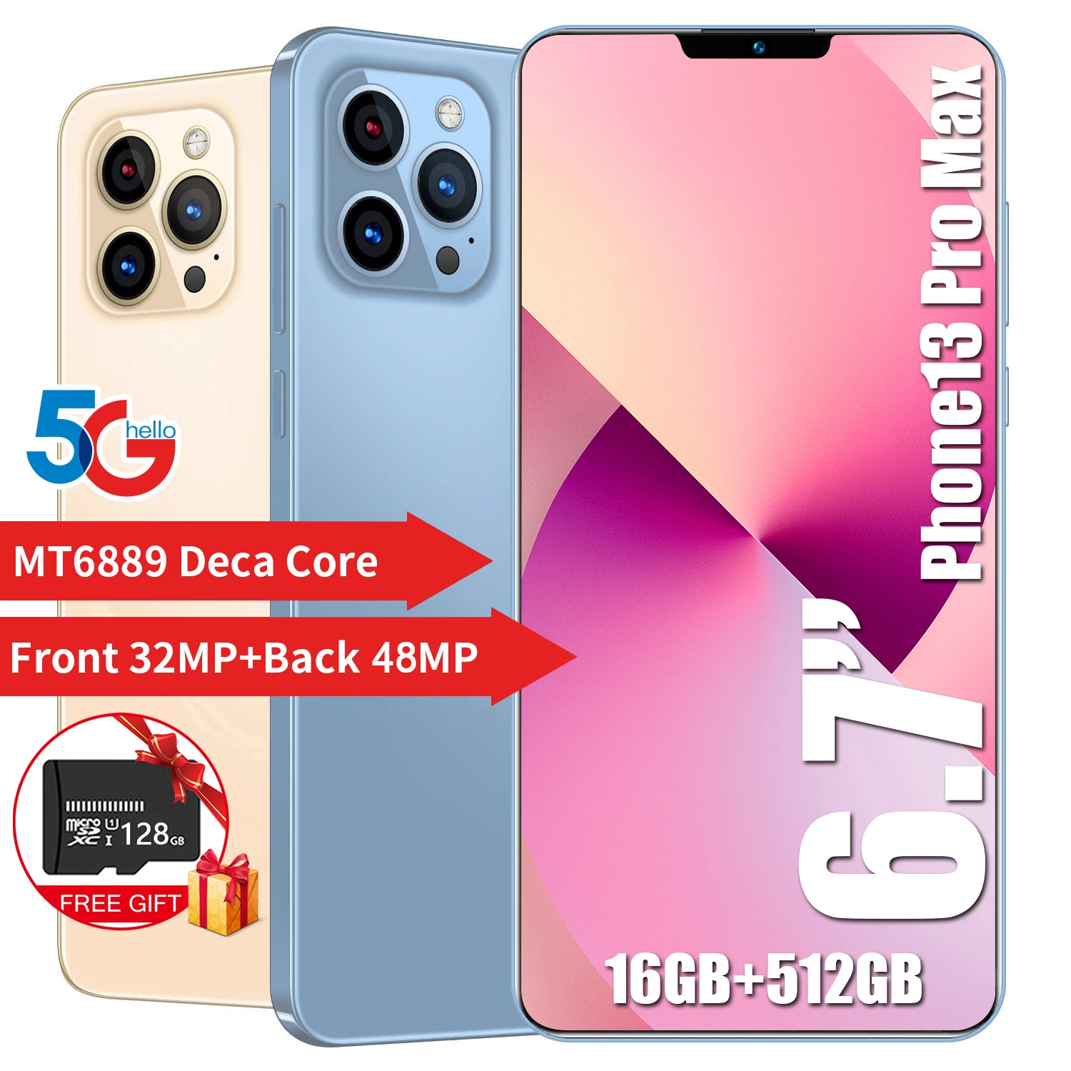 

I13 Pro Max 6.7 Inch Global Version New Full Screen 12GB+512GB Smartphone 4G 5G Celular Mobilephone New Celulares Cellphone