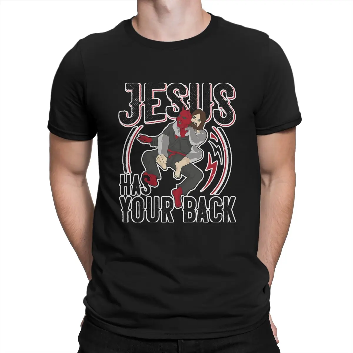 

Футболки в бразильском стиле с принтом Иисуса с вашей спиной, мужские футболки из 100% хлопка, футболки для джиу-джитсу с круглым вырезом и коротким рукавом, Оригинальная одежда