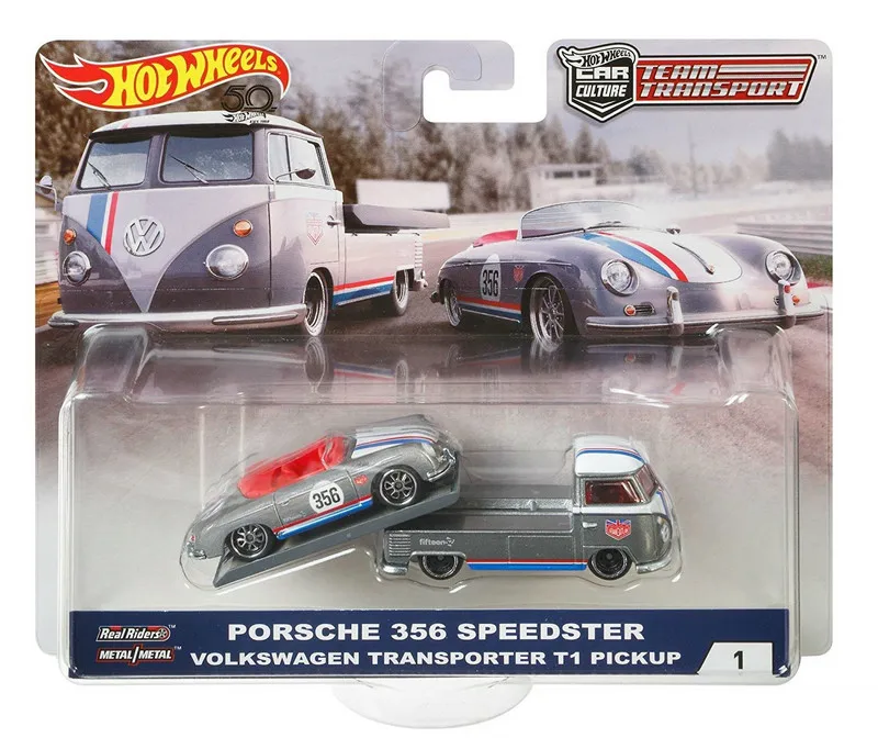 Hot Wheels Team Transport Cars PORSCHE 356 SPEEDSTER &amp VOLKSWAGEN TRANSPORTER T1 PICKUP 1/64 литые автомобили FLF56