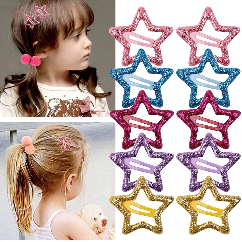 

5/10Pcs Girls Shiny Hairpin Geometric Star BB Clips Student Hair Clip Summer Casual Hair Accessories