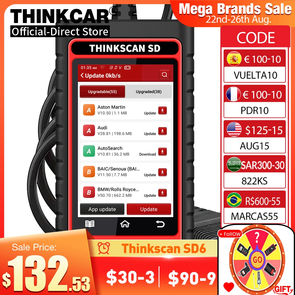 

ThinkScan SD6 ABS SRS ECM TCM BCM IC OBD2 Scanner with 5 Reset Function Scan Tool Lifetime Free Update Auto Diagnostic Tool