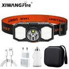 Налобный фонарь Q5 + COB, светодиодный со встроенным аккумулятором 18650, перезаряжаемый с Micro USB