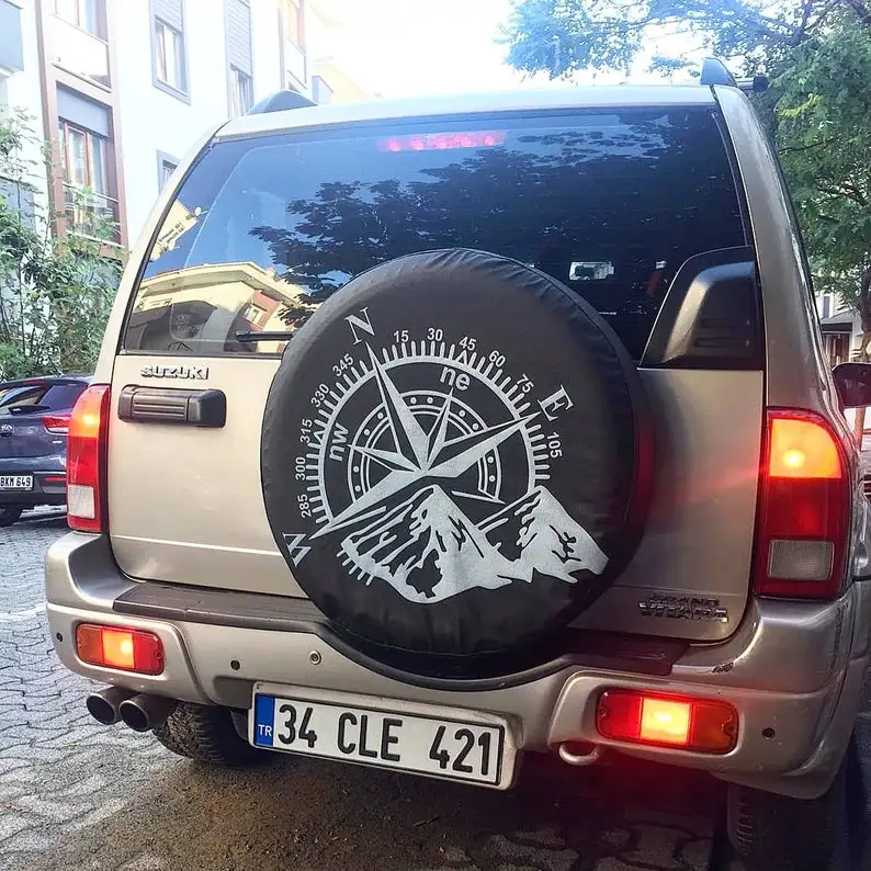 

Tire Cover - Compass Design / Leather Material and UV Press