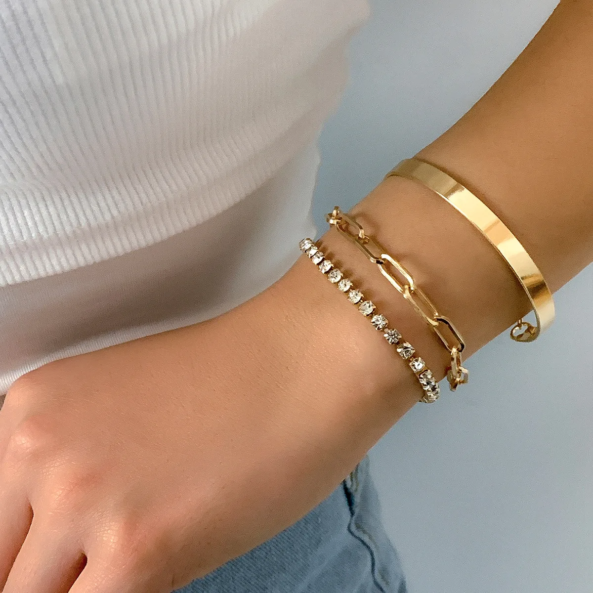 

Punk Link Chain Rhinestone Tennis Chain Bracelets for Women Girls Gold Color Metal Cubic Zircon Crystal Bracelet Fashion Jewelry