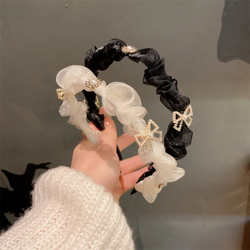 

Retro light luxury mesh hairpin female summer Korean hair hoop super fairy winding rhinestone head hoop new thin edge hair hoop