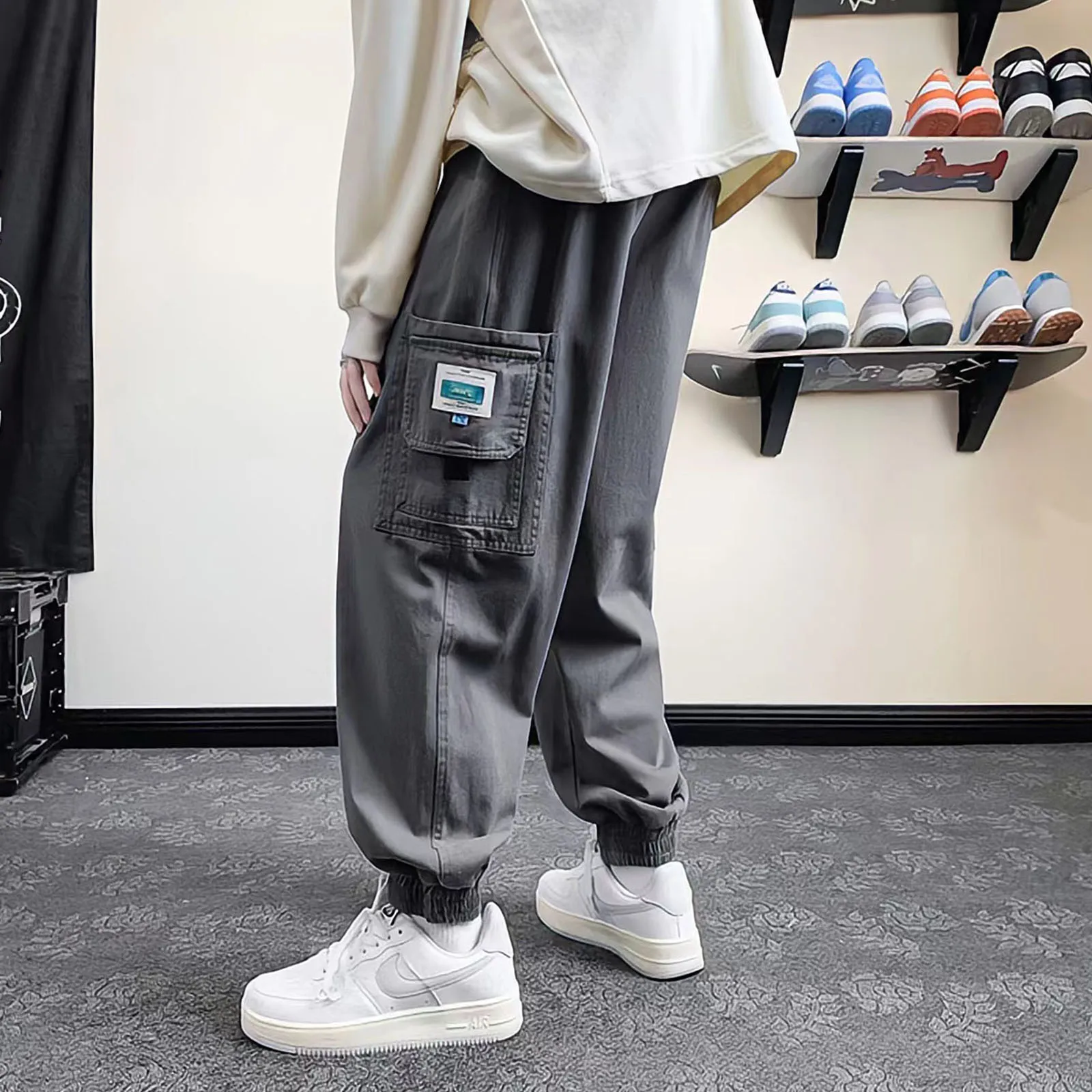 Cargo Pants Man Summer Korean Fashion Harajuku Large Pocket Straight Jeans Streetwear Vintage Loose Wide Leg Casual Trousers