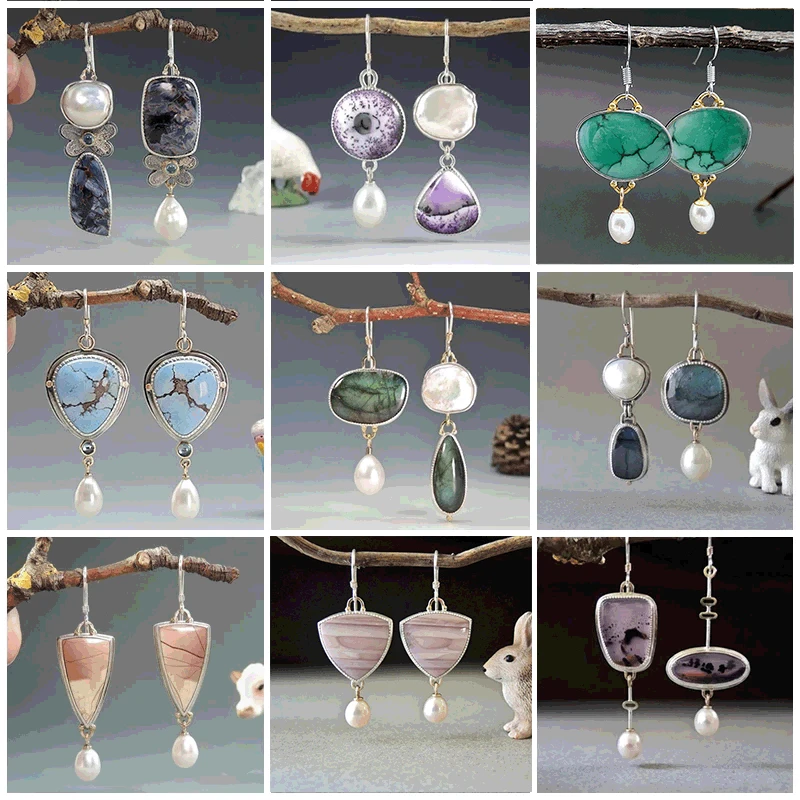 

Exquisite Imitation Pearls Earrings Vintage Jewelry Metallic Silver Color Asymmetric Painting Pattern Dangle Earring for Women