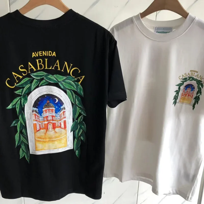 

Casablanca White T Shirts Starry Castle Print High Quality Oversized Men's Short Sleeves