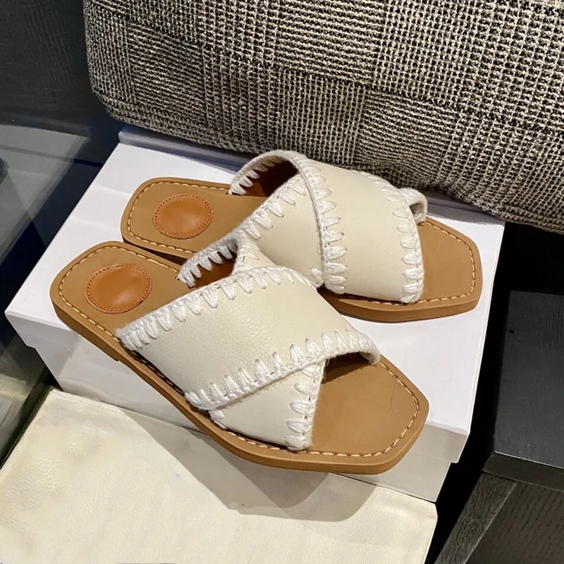 New Cross-Strap Square-Toe Sandals And Slippers For Women Open Toe Flat Roman Slippers