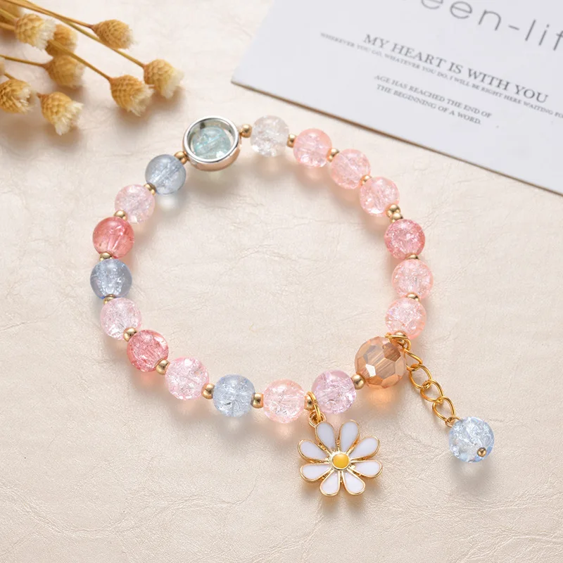 

Daisy Flowers Bracelet Bohemian Crystal Beaded Bracelets Handmade Elastic Rope Women Fashion Jewelry Gift with Delicate Box