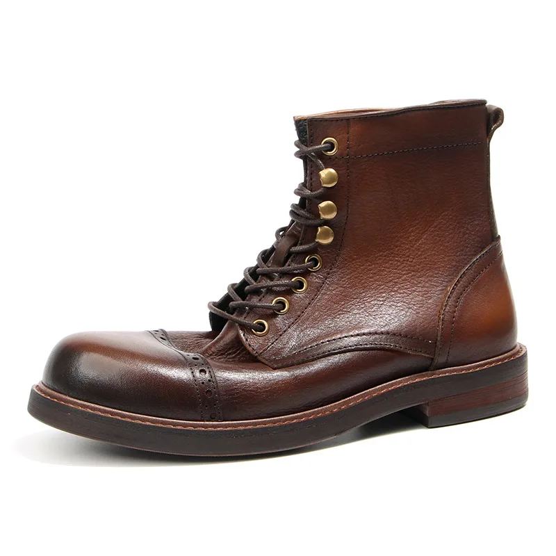 

Handmade Retro Designer Riding Boots Men's Soft Cowhide Leather Tooling Boots Fashion Men Casual Shoes Brethable Ankle Boots