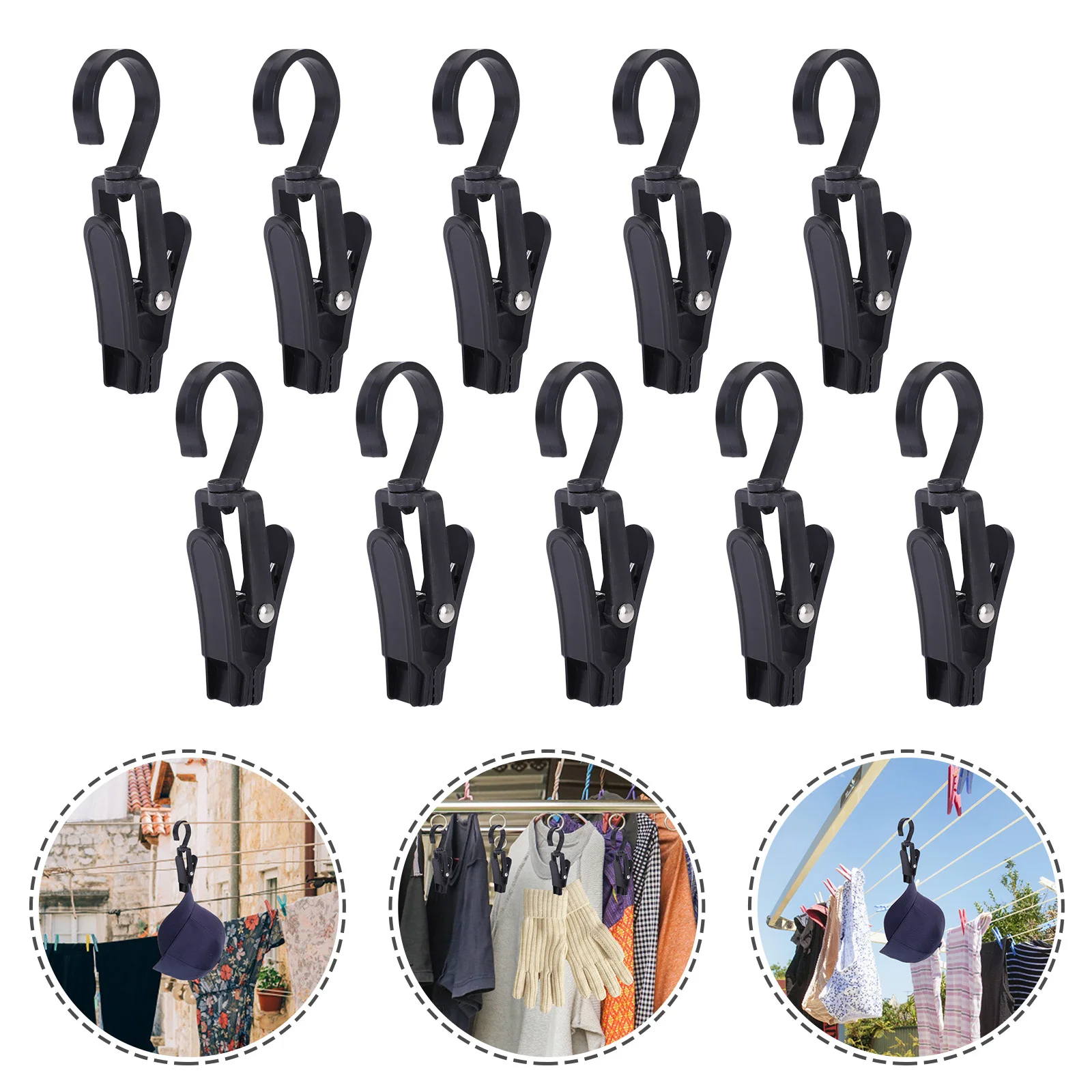 

10 Pcs Hat Clip Laundry Hangers Hooks 360° Swivel Washer Dryer Plastic Clothes Rack Rotating Hanging Pin Clips