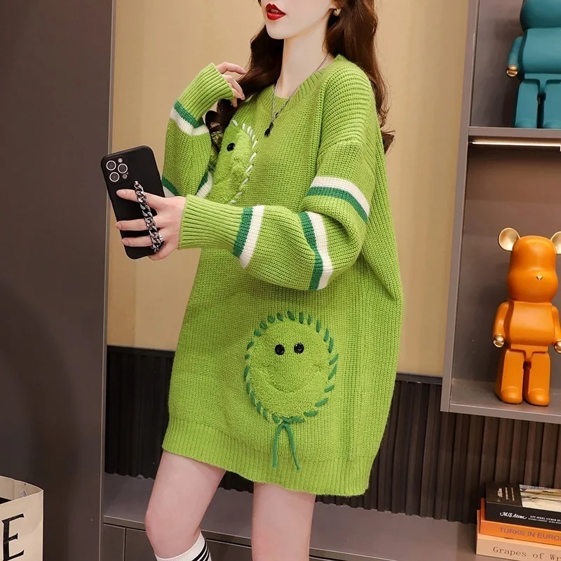 # 3847 длинный свитер женский вязаный с разрезом пуловер свободная уличная одежда