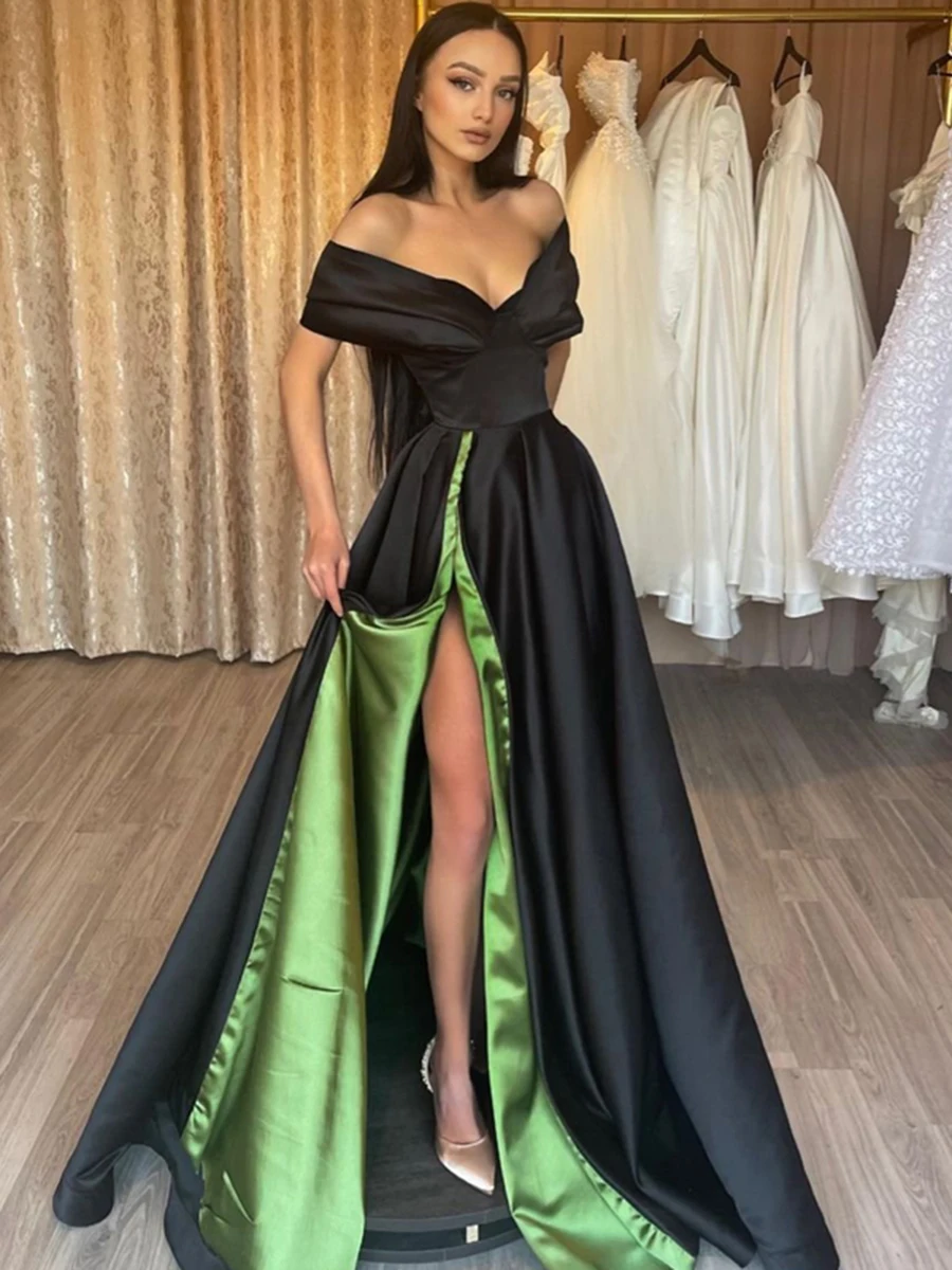 

2022 Prom Dresses Sale Off Shoulder Floor Length Party Dress A-line Split Ball Prom Dresses Evening For Women