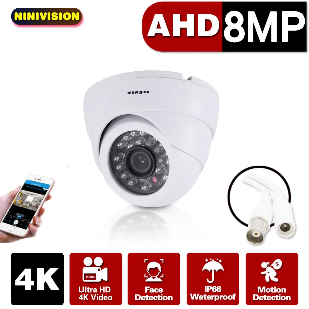 

White AHD Dome CCTV Camera 4K 5MP 1080P 720P IR Mini 2.0MP 5.0MP 8MP AHD Camera BNC indoor IR CUT Filter 24LEDS Night Vision