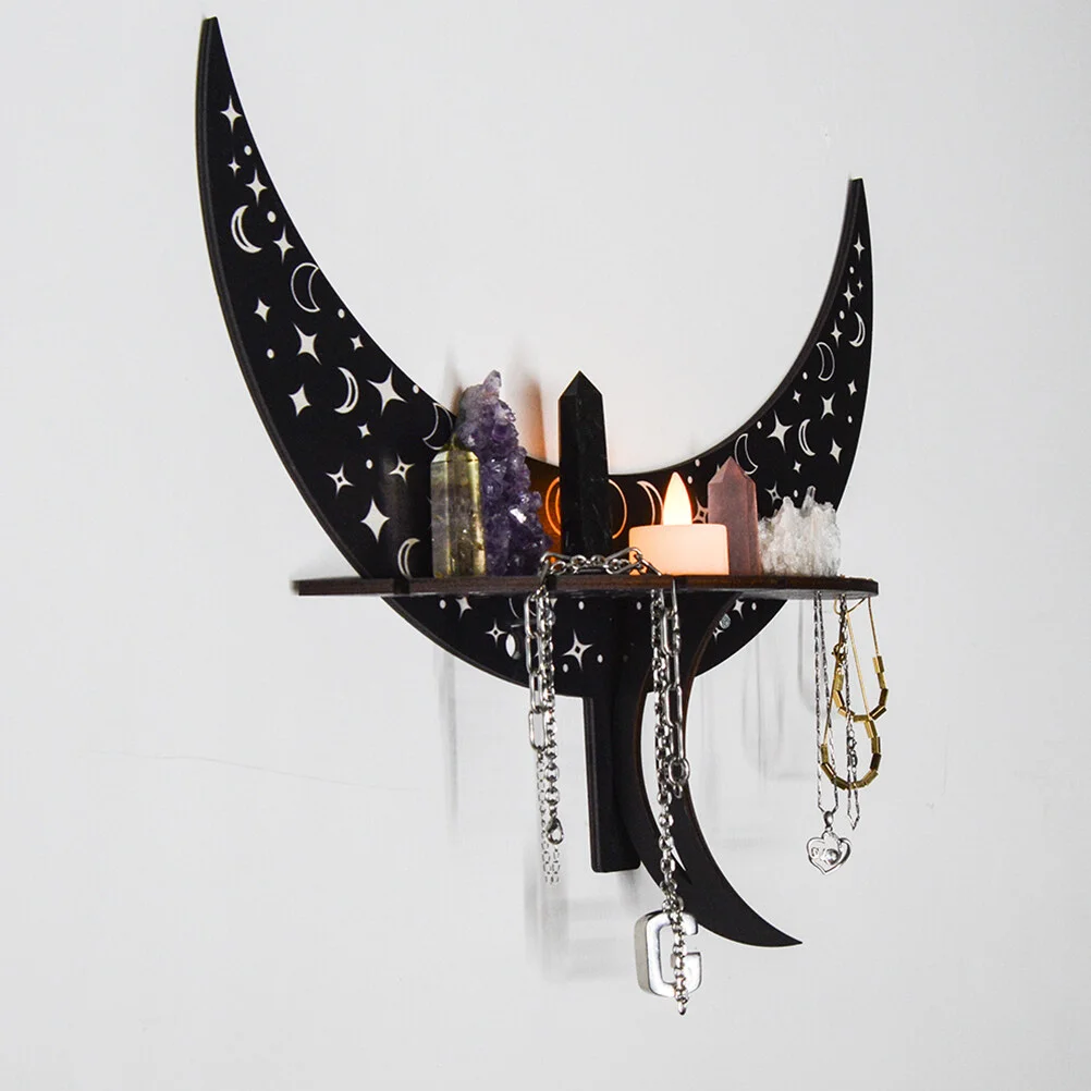 

Стеллаж в форме полумесяца, богемный декор, домашний дисплей, камень, декоративная подставка, деревянная стена, кристалл, изысканный стиль полки