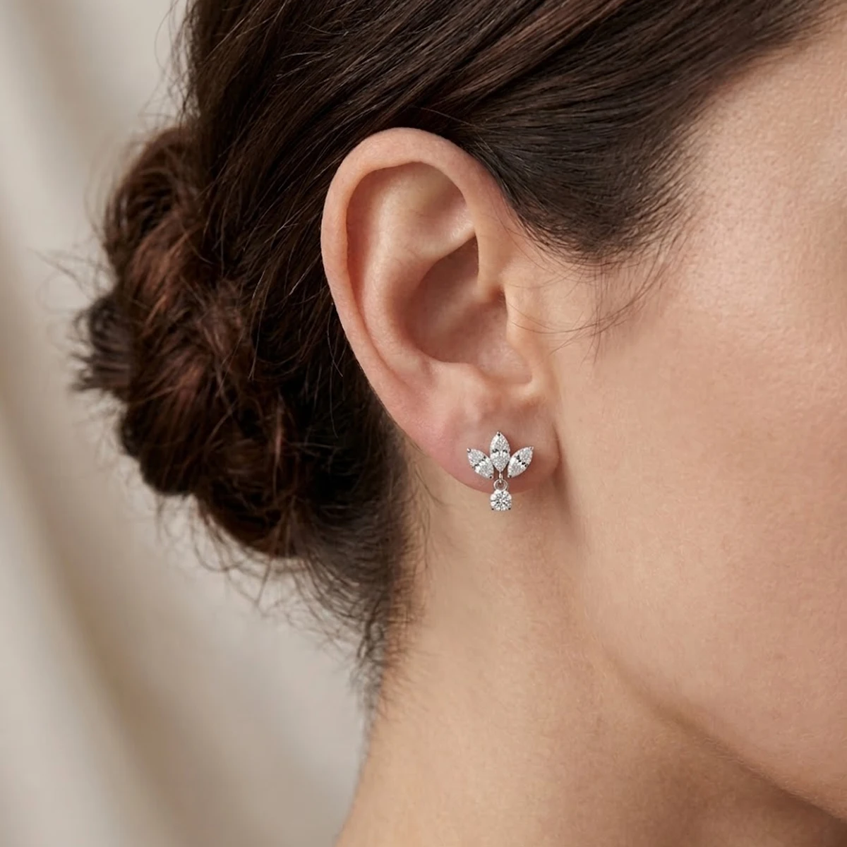 Фото Одиночная серьга с бриллиантом, созданная в лаборатории Marquise, стильная невидимая закрепка, серьги-гвоздики из золота 9K/14K/18K, выращенного в лаборатории с бриллиантом №3