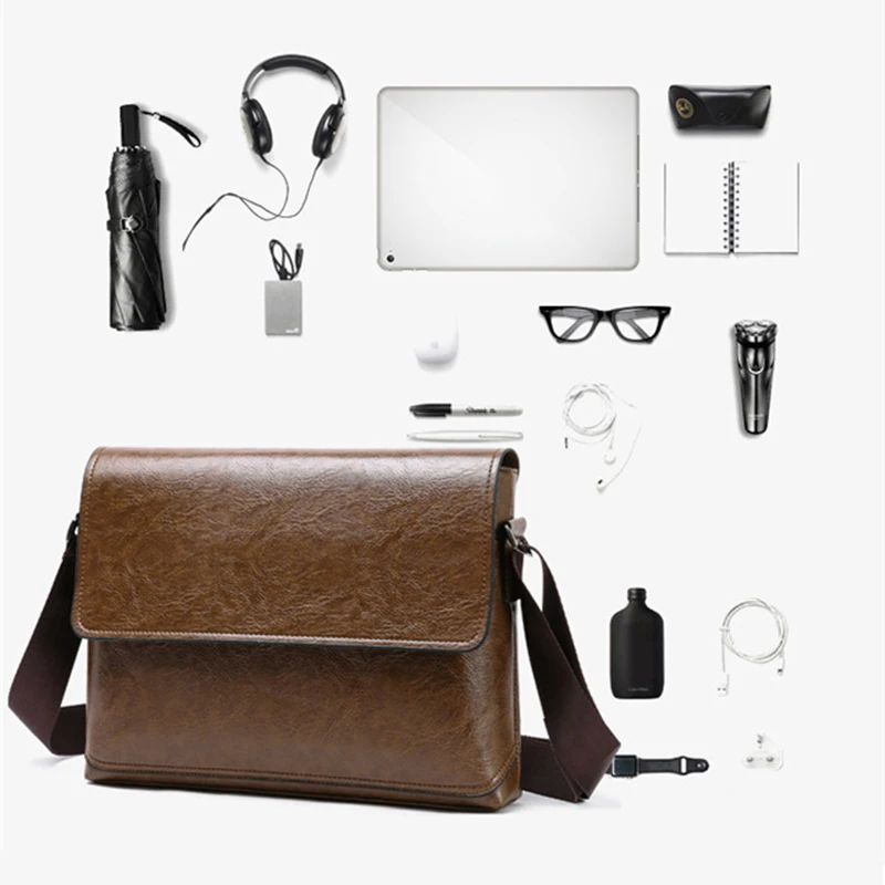 Mens Pu Multifunctional Leather Bags Messenger Business Bag  Satchel One Shoulder Handbag Cross Body Solid Color Briefcase
