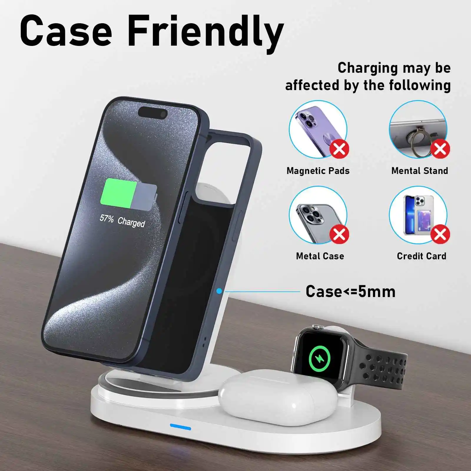 3 в 1 беспроводное зарядное устройство для iPhone 16/15 /14 /13 /12 серии/AirPods 2/3 /Pro/iWatch