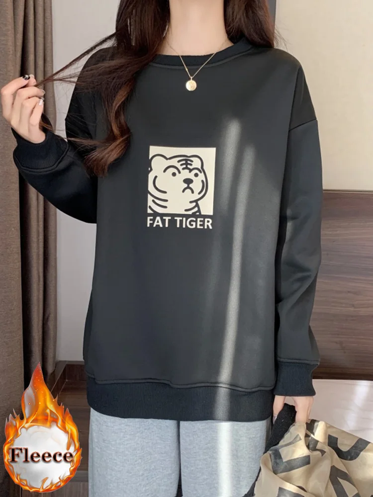 

Толстая бархатная Толстовка большого размера с мультяшным принтом в стиле Харадзюку, зимняя одежда, женские осенние флисовые теплые толстовки большого размера, Повседневная Толстовка