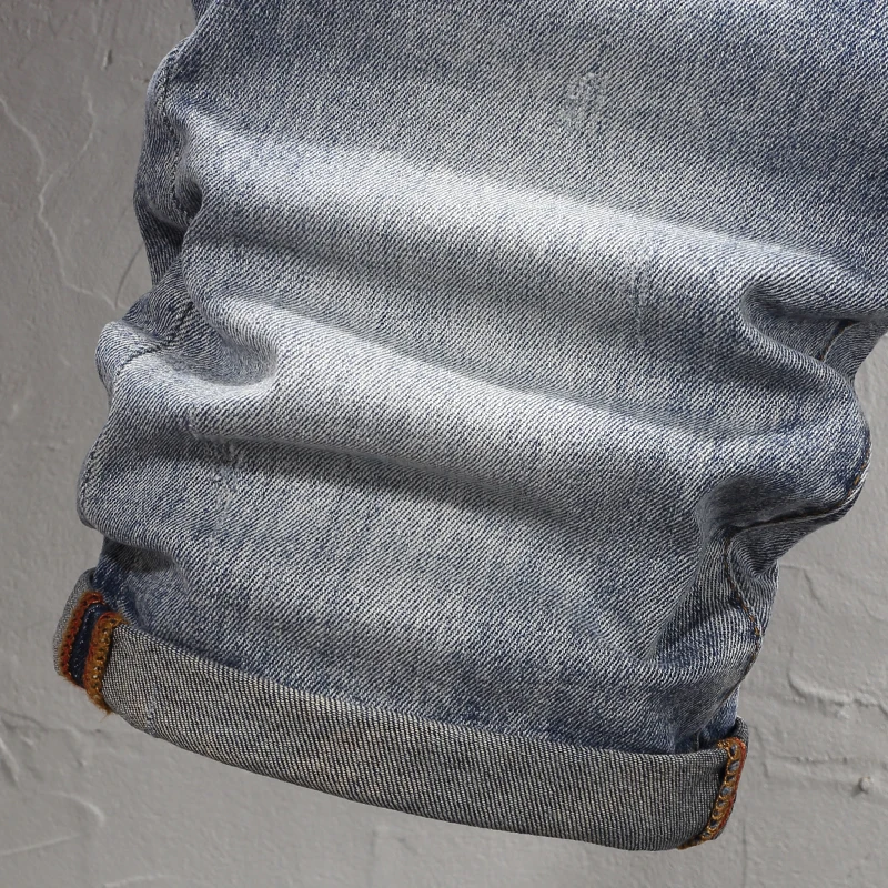 Summer Fashion Men Jeans Retro Washed Blue Embroidery Designer Elastic Casual Short Jeans Homme Vintage Cotton Denim Shorts Men