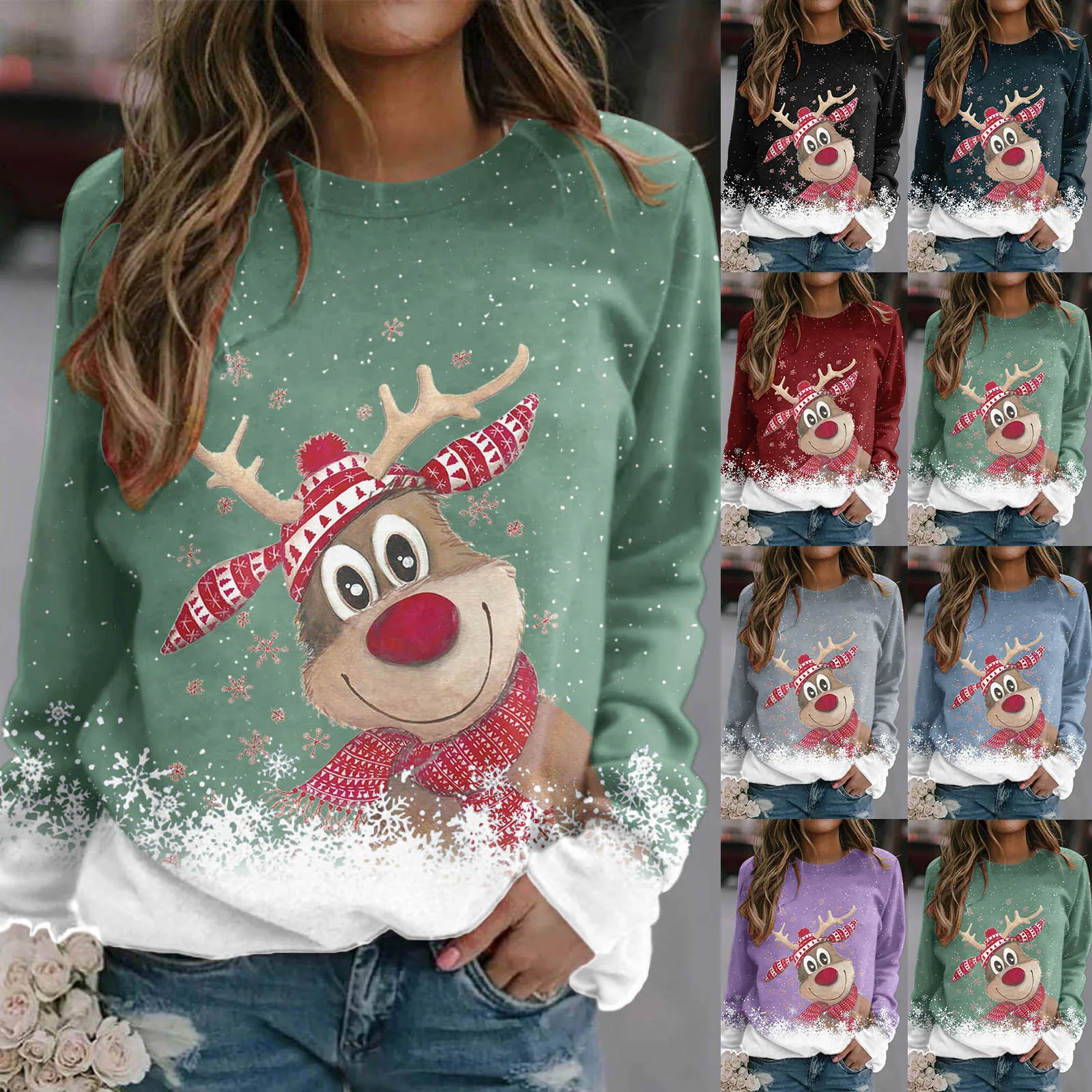 

Sweater Petite Women Christmas Printing Snowflake Deer Head Sweatshirt Top Long Sleeved Sweatshirt Casual Ladies Sweat Top