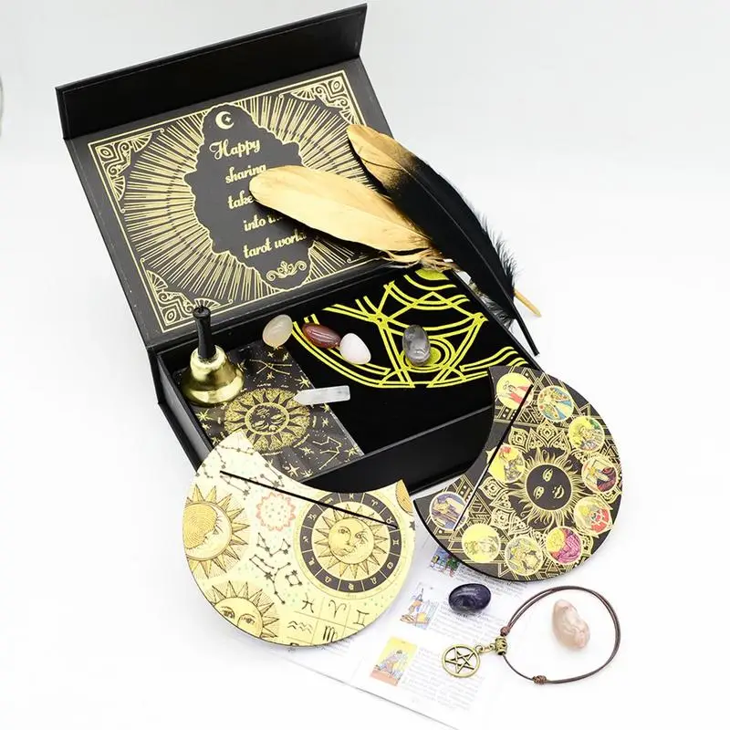 

Deluxe Veren Zwart Goud Zon Geschenkdoos Set Goudfolie Tarot Stempelen Pvc Waterdichte Slijtvaste Bordspel Kaart
