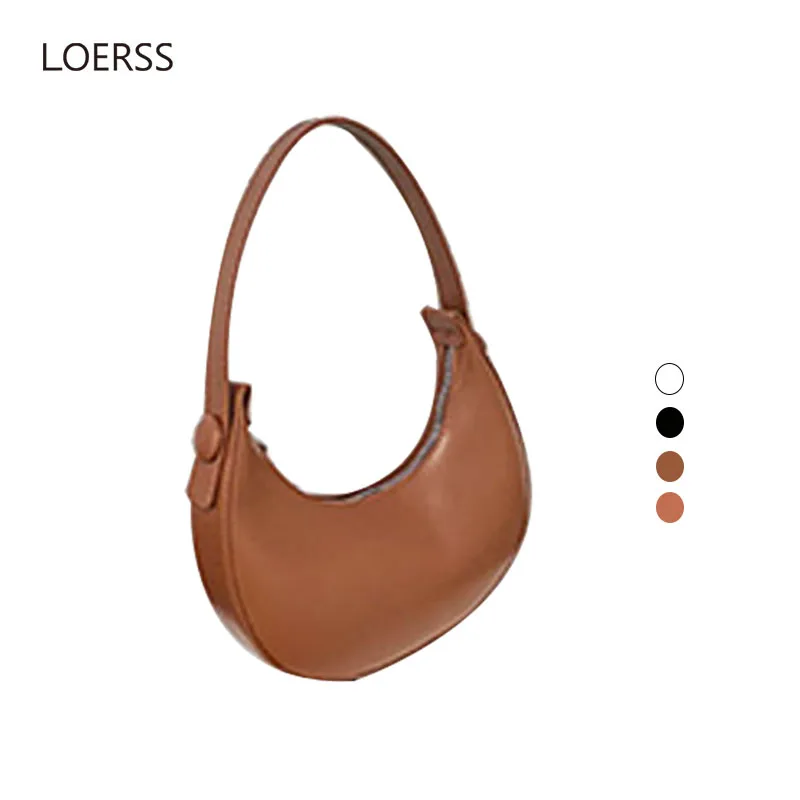 LOERSS Half Moon Women Shoulder Bag PU Leather Solid Color Underarm Bag 2023 Designer Female Purses and Handbags Tote bag