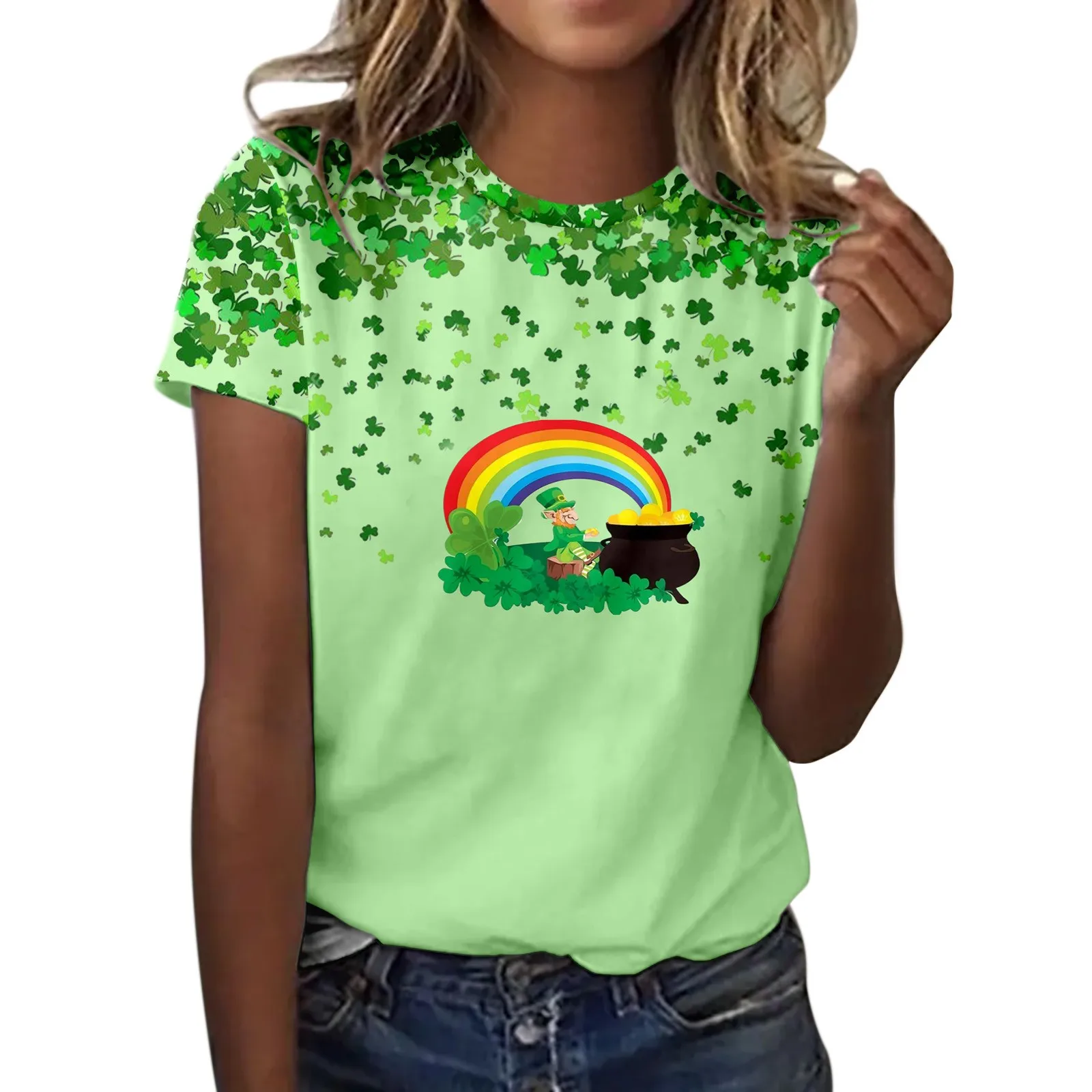 Женская футболка на День Святого Патрика летние футболки 3 17 с круглым вырезом и