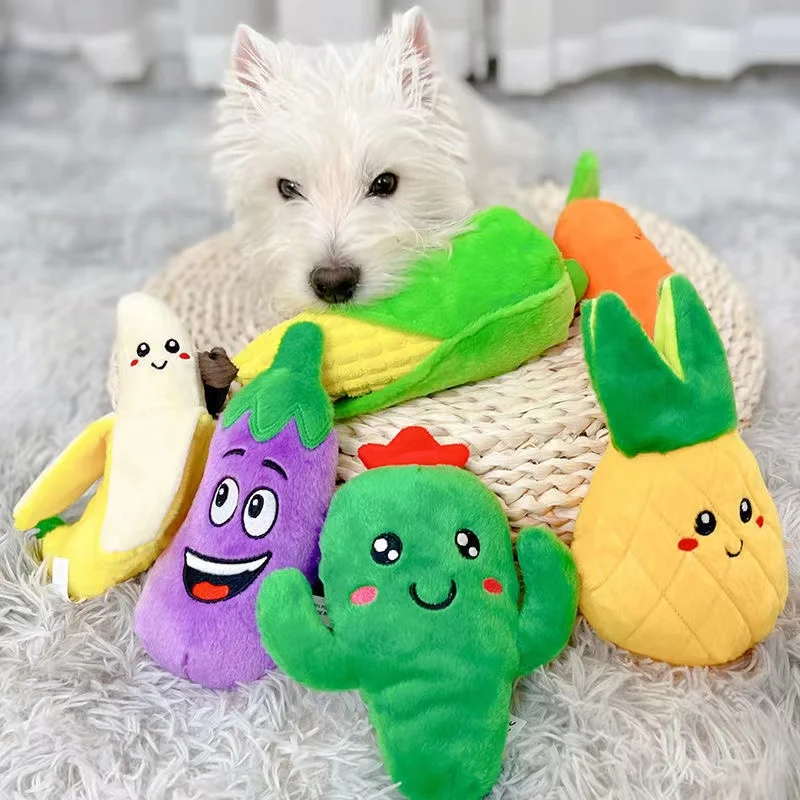 

Pets Plush Squeaky Dog Toys for Small Medium Dogs Fruits Vegetables Shape Puppy Interactive Chew Toy Accessories