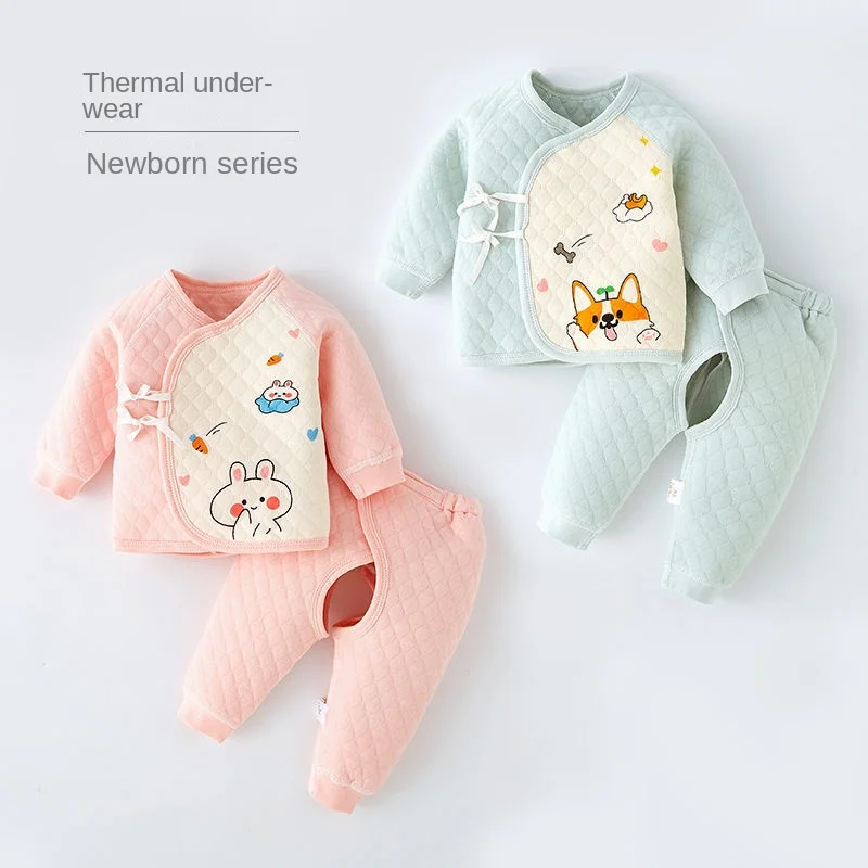 

Комплект термобелья для новорожденных на осень и зиму от 0 до 3 месяцев, одежда на шнуровке для младенцев, Одежда для младенцев