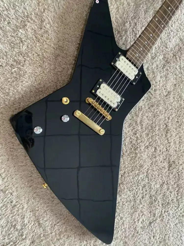 

Left Hand Explorer Electric Guitar Mahogany Body Gold Hardware Inlays Dot Can Customize Free Delivery