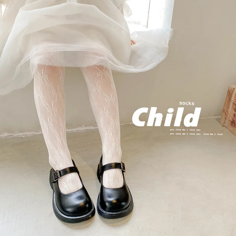 Children's Pantyhose Wholesale Spring Summer Thin Bow Girls Bottoming Socks Fine Knitting Hollow Mesh Pantyhose
