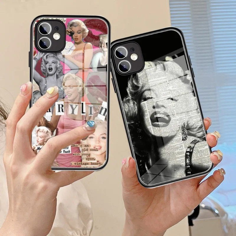 

Phone Case Glass 14 13 11 12 Pro 8 7 Plus X 13 Pro MAX XR XS MINI Black Monroe Fashion Poster Covers