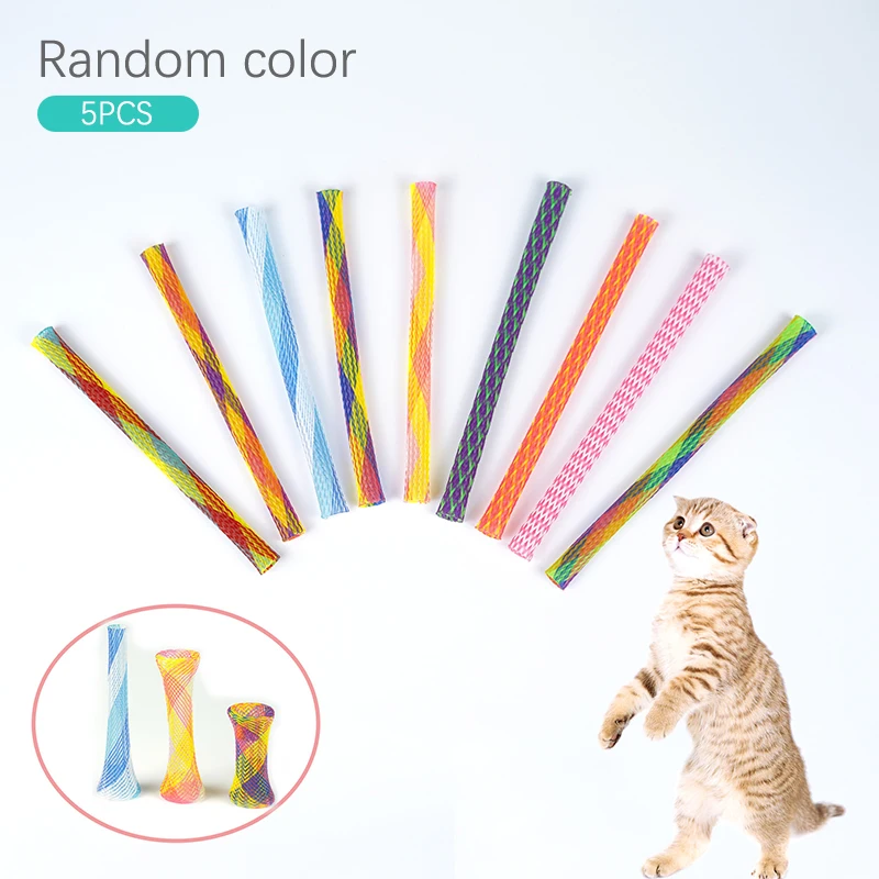 

5 шт. разноцветная Интерактивная телескопическая прыгающая игрушка, Гибкая спиральная пружинная игрушка для кошек