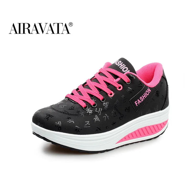 Women Shake Shoes Platform Woman Walking Shoes Height Increasing Lace-up Outdoor Chunky Sneakers