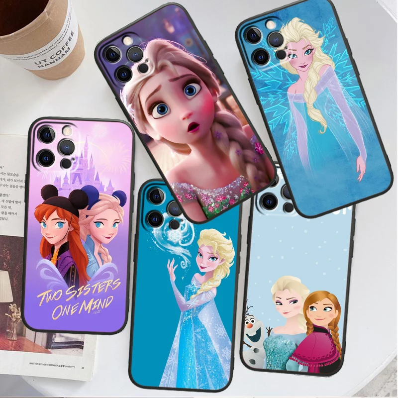 

Gril Frozen Elsa Anna Phone Case For Apple iPhone 14 13 12 11 SE XS XR X 7 8 6 Mini Plus Pro MAX 2020 Black Soft Cover
