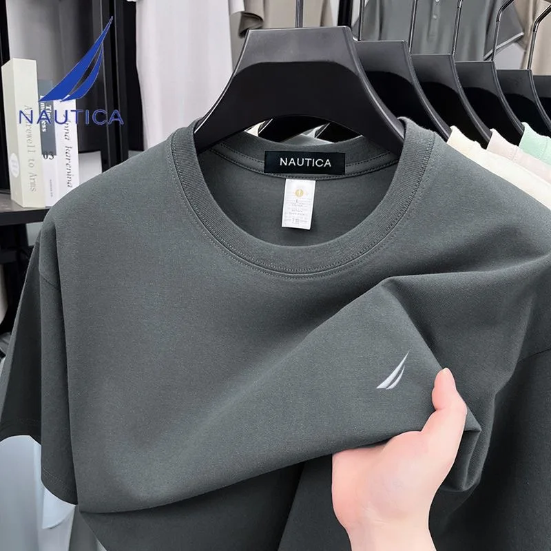 Фото 2026Brand NAUTICA, новая летняя футболка с короткими рукавами, мужская модная повседневная свободная футболка с круглым вырезом и короткими рукавами №4
