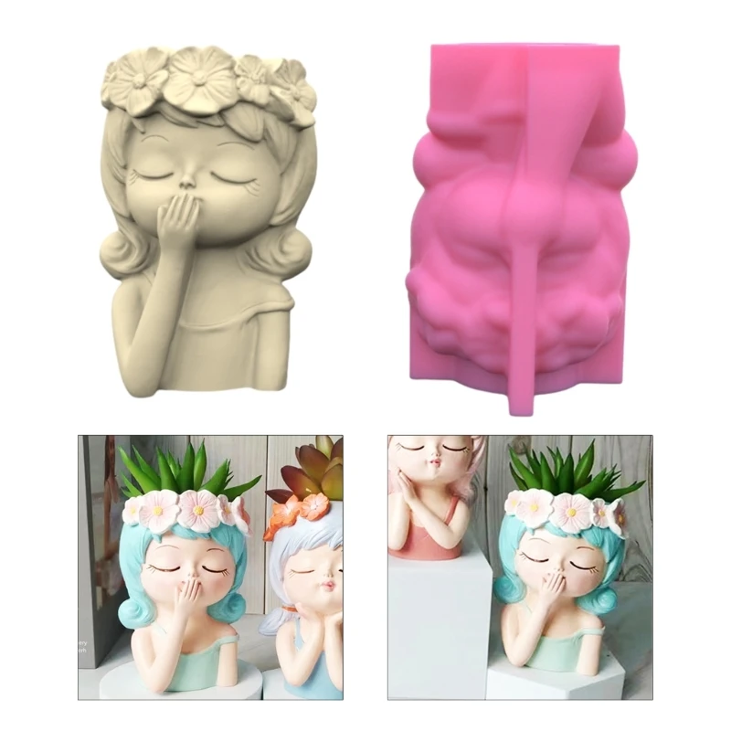 

Girl Gypsum Silicone Mold Diy Succulents Concrete Flower Pot Vase Plaster Cement Mold Clay Mold Candle Holder Mold