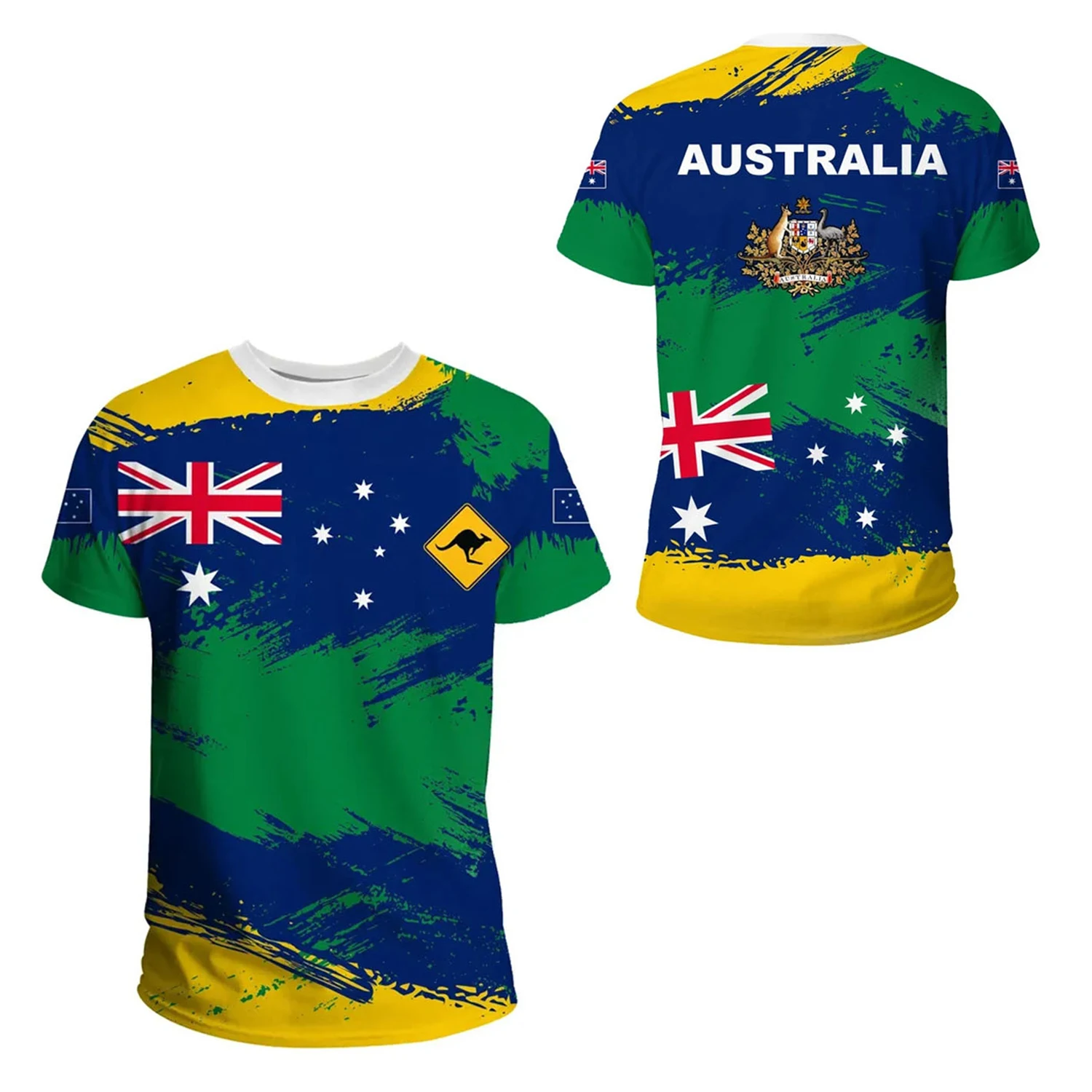 

Australian T-shirt for Men National Emblem Flag Print O Collar Short Sleeved Neutral Clothing Street Fashion Oversized T Shirt
