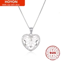 hoyon 100 real s925 sterling silver fashion love butterfly shape zircon pendant necklace cute popular clavicle chain jewelry